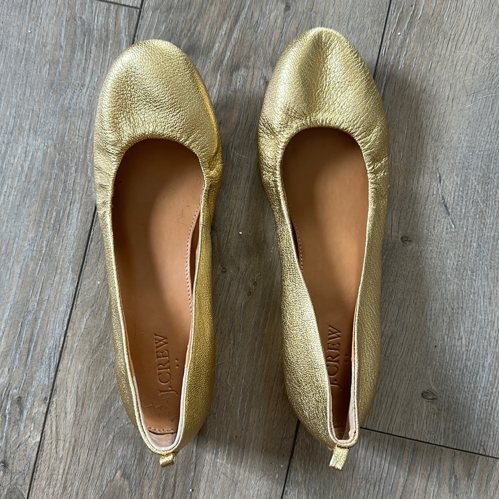 J. Crew Gold Leather Ballet Flats